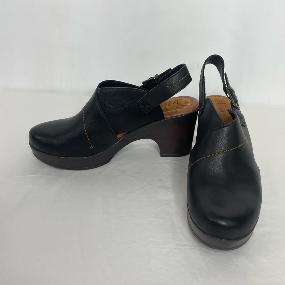 BOC Born Black Leather Clog Heels Womens 10M Slingback Platform Comfort Shoes - Picture 2 of 9